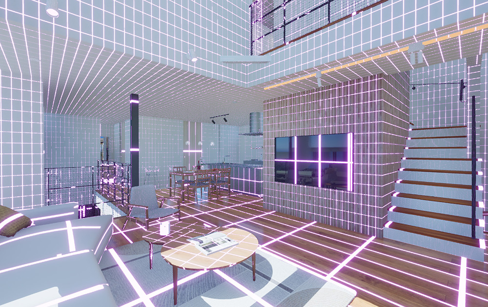 3Dシミュレーションで全体の空間をイメージしている画像